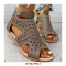 Peep Toe Fish Mouth Rhinestones Summer Flats Roman Sandals - Black