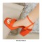 Peep Toe Block Chunky Heels Ankle Buckle Gladiator Straps Slippers Sandals - Orange