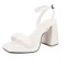 Peep Toe Block Chunky Heels Ankle Buckle Gladiator Straps Slippers Sandals - White