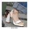 Peep Toe Block Chunky Heels Ankle Buckle Gladiator Straps Slippers Sandals - White