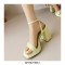 Peep Toe Block Chunky Heels Ankle Buckle Gladiator Straps Slippers Sandals - Yellow