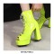 Peep Toe Knee High Lace Up Platforms Patent Chunky Heels Pumps Boots - Green