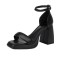 Peep Toe Block Chunky Heels Ankle Buckle Straps Slippers Sandals - Black