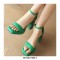 Peep Toe Block Chunky Heels Ankle Buckle Straps Slippers Sandals - Green
