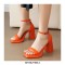 Peep Toe Block Chunky Heels Ankle Buckle Straps Slippers Sandals - Orange