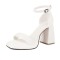 Peep Toe Block Chunky Heels Ankle Buckle Straps Slippers Sandals - White