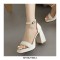 Peep Toe Block Chunky Heels Ankle Buckle Straps Slippers Sandals - White