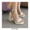 Peep Toe Block Chunky Heels Ankle Buckle Straps Slippers Sandals - White