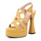 Peep Toe Denim Fabric Chunky Heels Ankle Buckle Straps Platforms Sandals Pumps - Yellow