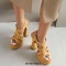 Peep Toe Denim Fabric Chunky Heels Ankle Buckle Straps Platforms Sandals Pumps - Yellow