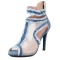 Peep Toe Denim Fabric Stiletto Heels Ankle Highs Transparent Mesh Sandals - Blue