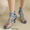 Peep Toe Denim Fabric Stiletto Heels Ankle Highs Transparent Mesh Sandals - Blue