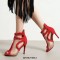 Peep Toe Denim Fabric Stiletto Heels Ankle Highs Transparent Mesh Sandals - Red