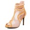 Peep Toe Denim Fabric Stiletto Heels Ankle Highs Transparent Mesh Sandals - Yellow