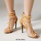 Peep Toe Denim Fabric Stiletto Heels Ankle Highs Transparent Mesh Sandals - Yellow
