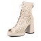 Peep Toe Platforms Chunky Heels Lace Up Mesh Summer Booties - Beige