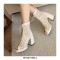 Peep Toe Platforms Chunky Heels Lace Up Mesh Summer Booties - Beige
