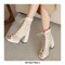 Peep Toe Platforms Chunky Heels Lace Up Mesh Summer Booties - Beige
