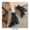 Peep Toe Platforms Chunky Heels Lace Up Mesh Summer Booties - Black