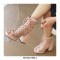 Peep Toe Platforms Chunky Heels Lace Up Mesh Summer Booties - Pink