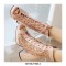 Peep Toe Platforms Chunky Heels Lace Up Mesh Summer Booties - Pink