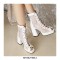Peep Toe Platforms Chunky Heels Lace Up Mesh Summer Booties - White