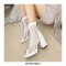 Peep Toe Platforms Chunky Heels Lace Up Mesh Summer Booties - White