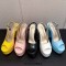Peep Toe Heart-Shaped Pattern Glossy Chunky Heels Platforms Sandals  - Pink Patent
