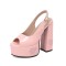 Peep Toe Heart-Shaped Pattern Glossy Chunky Heels Platforms Sandals  - Pink Patent