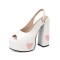 Peep Toe Heart-Shaped Pattern Glossy Chunky Heels Platforms Sandals  - White Patent