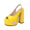 Peep Toe Heart-Shaped Pattern Glossy Chunky Heels Platforms Sandals  - Yellow Patent
