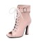 Peep Toe Glossy Lace Up Belt Buckle Ankle Highs Chunky Heels Spring Boots - Pink Patent
