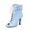 Peep Toe Glossy Lace Up Belt Buckle Ankle Highs Chunky Heels Spring Boots - SkyBlue Patent