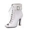 Peep Toe Glossy Lace Up Belt Buckle Ankle Highs Chunky Heels Spring Boots - White Patent