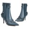 Pointed Toe Stiletto Heels Vintage Gothic Metal Buckle Zipper Ankle High Boots - Blue Faux Leather