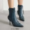 Pointed Toe Stiletto Heels Vintage Gothic Metal Buckle Zipper Ankle High Boots - Blue Faux Leather