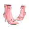 Pointed Toe Stiletto Heels Vintage Gothic Metal Buckle Zipper Ankle High Boots - Pink Faux Leather
