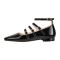 Square Toe Ankle Buckle Straps Patent Leather Mary Jane Retro Flats - Black Patent