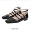 Square Toe Ankle Buckle Straps Patent Leather Mary Jane Retro Flats - Black Patent