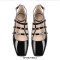 Square Toe Ankle Buckle Straps Patent Leather Mary Jane Retro Flats - Black Patent