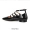 Square Toe Ankle Buckle Straps Patent Leather Mary Jane Retro Flats - Black Patent