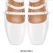 Square Toe Ankle Buckle Straps Patent Leather Mary Jane Retro Flats - White Patent