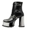Round Toe Chunky Heels Platforms Robotic Black Silver Metallic Ankle Buckle Straps Boots - Black