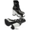 Round Toe Chunky Heels Platforms Robotic Black Silver Metallic Ankle Buckle Straps Boots - Black
