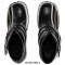 Round Toe Chunky Heels Platforms Robotic Black Silver Metallic Ankle Buckle Straps Boots - Black