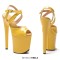 Peep Toe Stiletto Heels Smooth Ankle Cross Straps Platforms Sandals  - Yellow Patent
