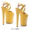 Peep Toe Stiletto Heels Smooth Ankle Cross Straps Platforms Sandals  - Yellow Patent