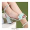 Peep Toe Chunky Heels Beads Ankle Buckle Straps Summer Wedding Flip Flops Sandals - Blue