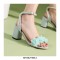 Peep Toe Chunky Heels Beads Ankle Buckle Straps Summer Wedding Flip Flops Sandals - Blue