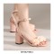 Peep Toe Chunky Heels Beads Ankle Buckle Straps Summer Wedding Flip Flops Sandals - Pink